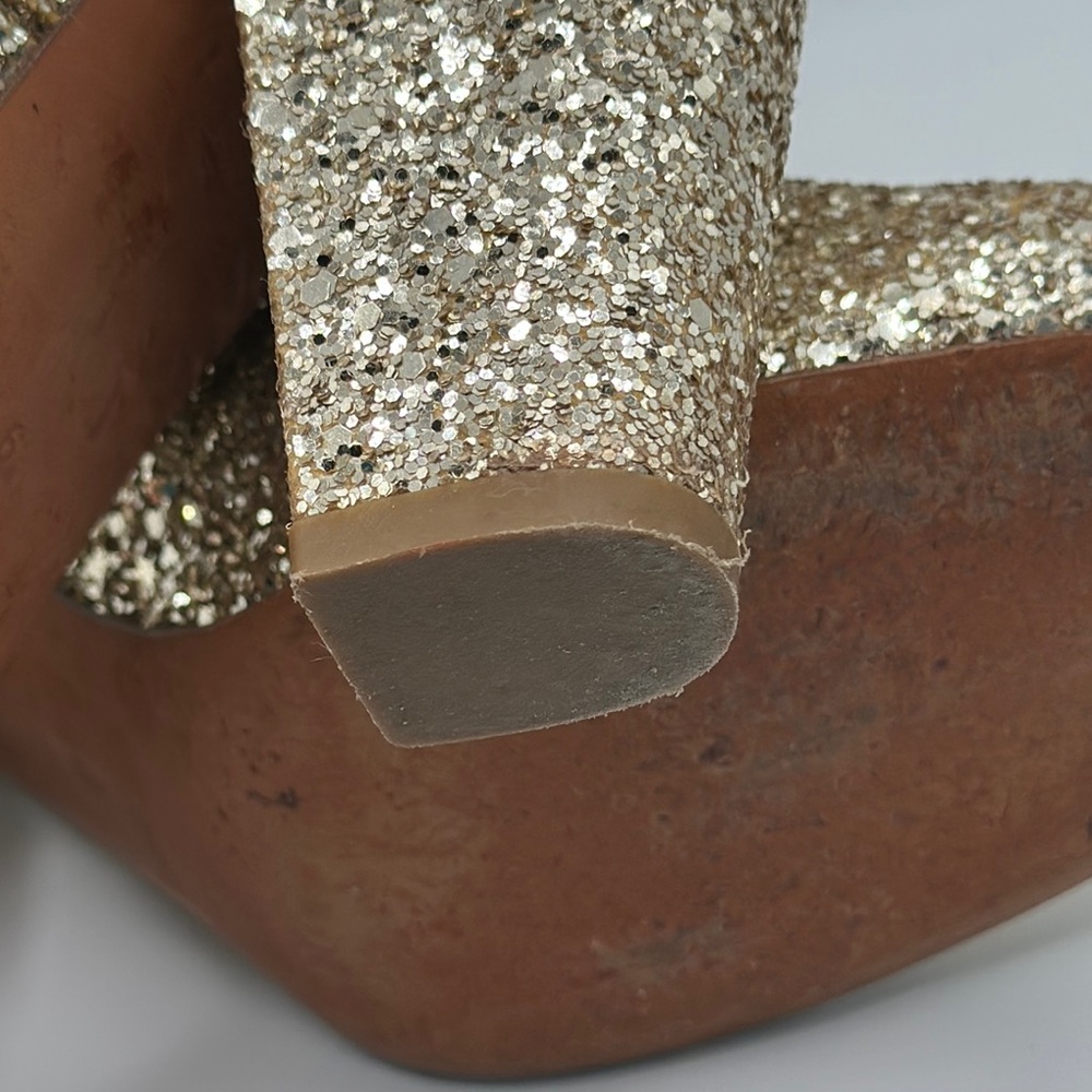 1937 Footwear Sz 9 Sparkling Gold Glitter Block Heels with Rounded Toe Italy - Picture 7 of 11